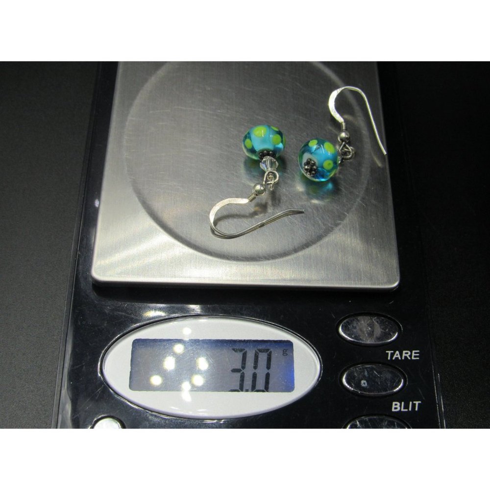 Sterling Silver Blue And Green Glass Earrings - Picture 5 of 5